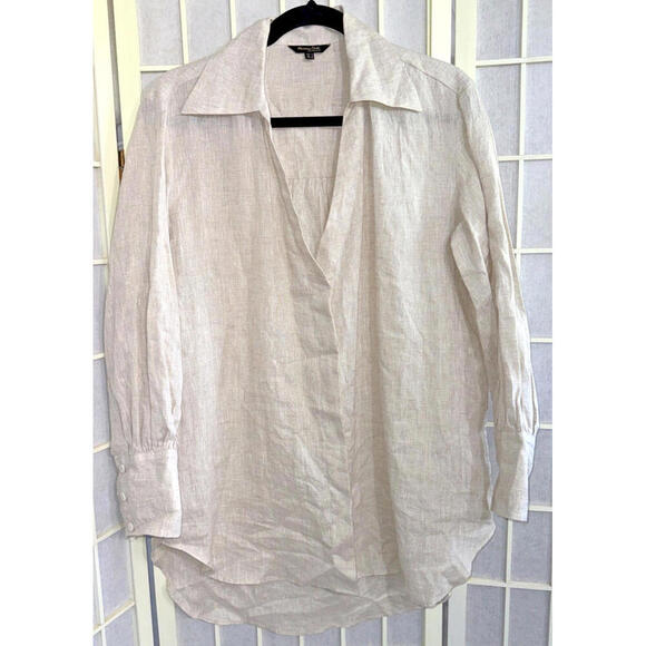 Massimo Dutti Beige Linen Oversized Minimalist Organic Natural Button Up Blouse - Picture 14 of 15